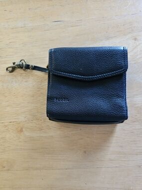 Vintage Fossil‎ Black Leather Wallet Key Clip Coin Purse Card Holder Organizer